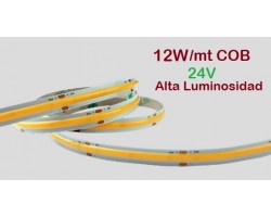 Tira LED 5 mts Flexible 24V 60W COB IP20 Blanco Neutro, Alta Luniosidad